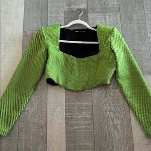 Zara Neon Green Long Sleeve Crop Top